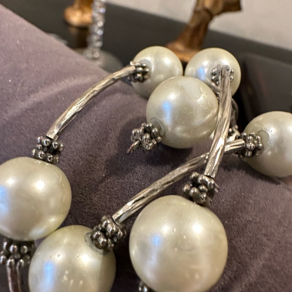 Multi twist faux pearl and silver bracelet